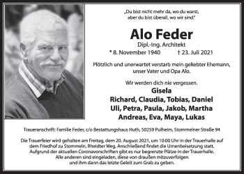 Anzeige von Alo Feder von  Wochenende 