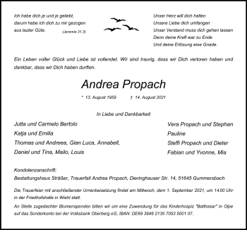 Anzeige von Andrea Propach von  Anzeigen Echo 