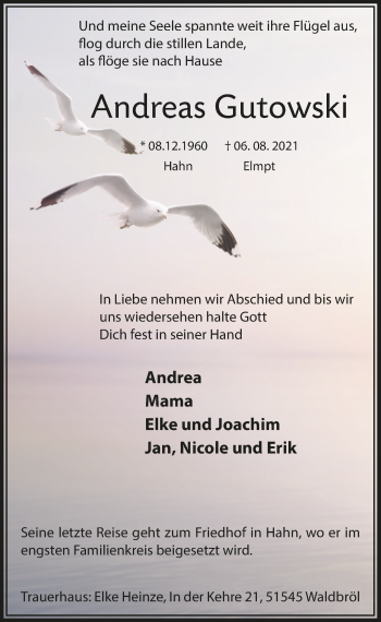 Anzeige von Andreas Gutowski von  Lokalanzeiger 