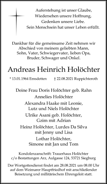 Anzeige von Andreas Heinrich Holöchter von Kölner Stadt-Anzeiger / Kölnische Rundschau / Express