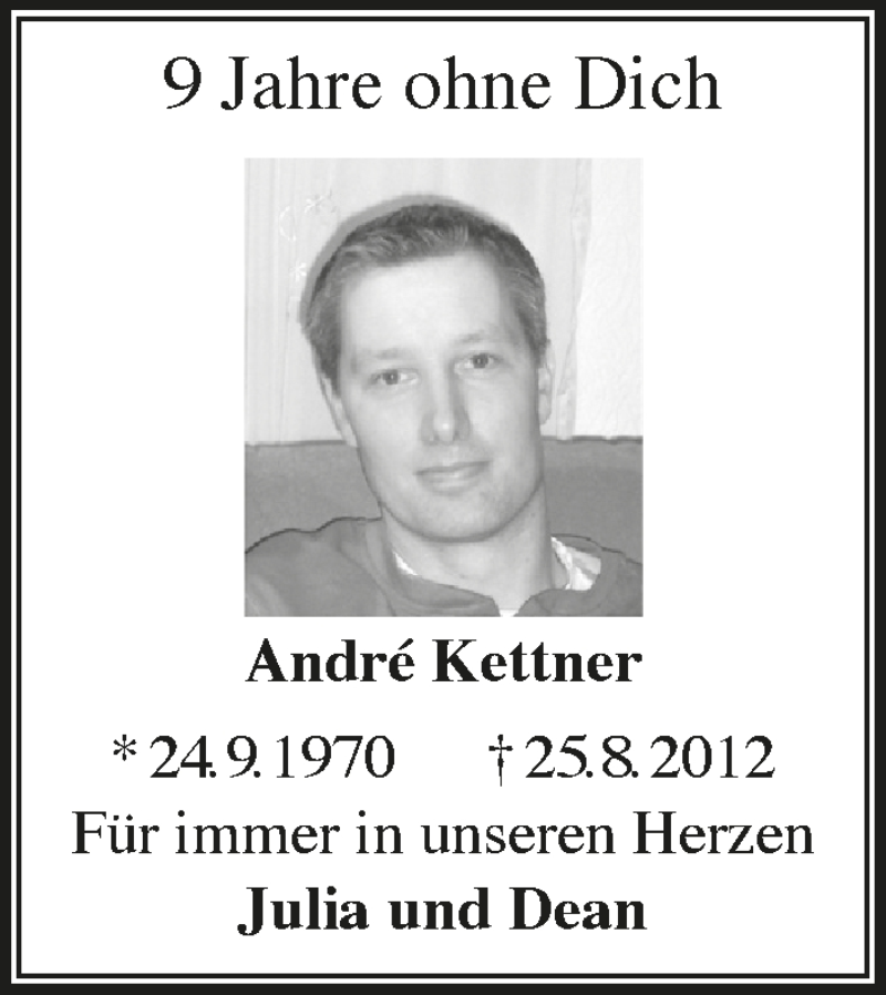  Traueranzeige für André Kettner vom 27.08.2021 aus  Anzeigen Echo 