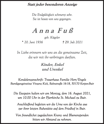 Anzeige von Anna Fuß von  Werbepost 