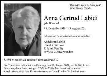 Anzeige von Anna Gertrud Labidi von  Blickpunkt Euskirchen 