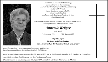 Anzeige von Annemie Krüger von Kölner Stadt-Anzeiger / Kölnische Rundschau / Express