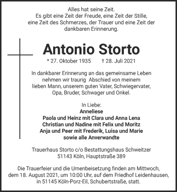 Anzeige von Antonio Storto von  Kölner Wochenspiegel 