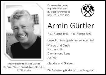 Anzeige von Armin Gürtler von  Anzeigen Echo 