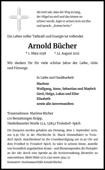 Anzeige von Arnold Bücher von Kölner Stadt-Anzeiger / Kölnische Rundschau / Express