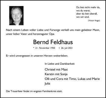 Anzeige von Bernd Feldhaus von  Anzeigen Echo 