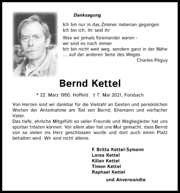 Anzeige von Bernd Kettel von Kölner Stadt-Anzeiger / Kölnische Rundschau / Express