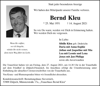 Anzeige von Bernd Kleu von  Blickpunkt Euskirchen 