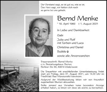 Anzeige von Bernd Menke von  Blickpunkt Euskirchen 