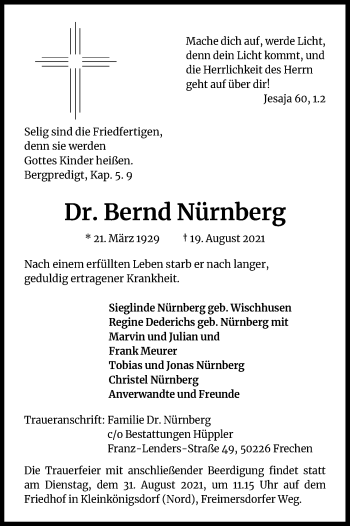 Anzeige von Bernd Nürnberg von Kölner Stadt-Anzeiger / Kölnische Rundschau / Express