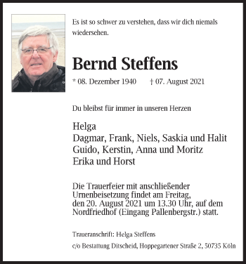 Anzeige von Bernd Steffens von Kölner Stadt-Anzeiger / Kölnische Rundschau / Express