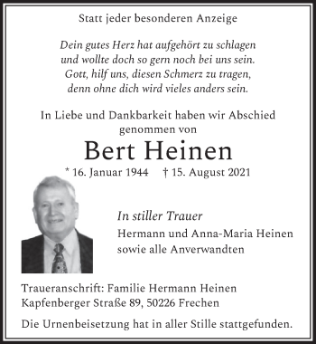 Anzeige von Bert Heinen von  Wochenende 