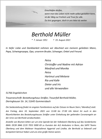 Anzeige von Berthold Müller von  Anzeigen Echo 