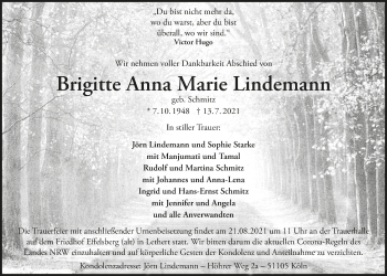 Anzeige von Brigitte Anna Marie Lindemann von  Blickpunkt Euskirchen 
