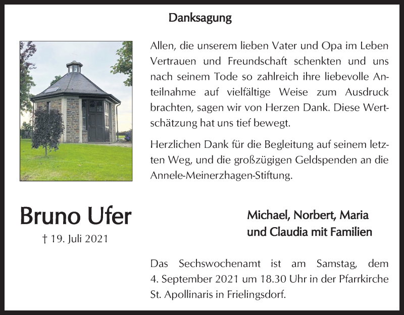  Traueranzeige für Bruno Ufer vom 28.08.2021 aus Kölner Stadt-Anzeiger / Kölnische Rundschau / Express