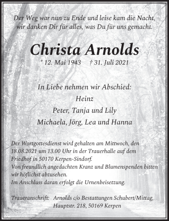 Anzeige von Christa Arnolds von  Werbepost 