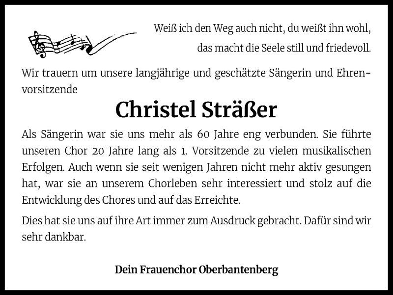  Traueranzeige für Christel Sträßer vom 25.08.2021 aus Kölner Stadt-Anzeiger / Kölnische Rundschau / Express