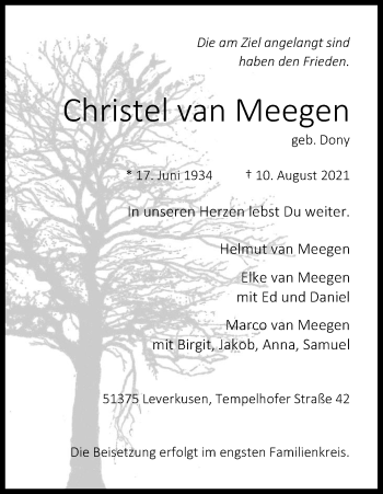 Anzeige von Christel van Meegen von Kölner Stadt-Anzeiger / Kölnische Rundschau / Express