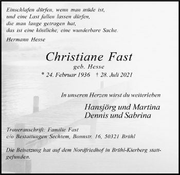 Anzeige von Christiane Fast von  Schlossbote/Werbekurier 