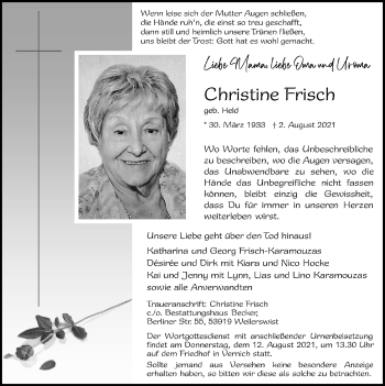Anzeige von Christine Frisch von  Schlossbote/Werbekurier 