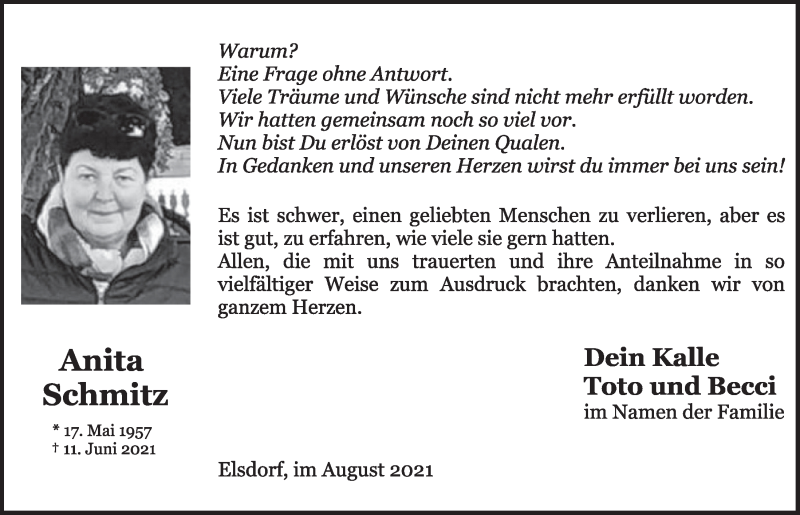  Traueranzeige für Dein Kalle Toto und Becci vom 06.08.2021 aus  Werbepost 