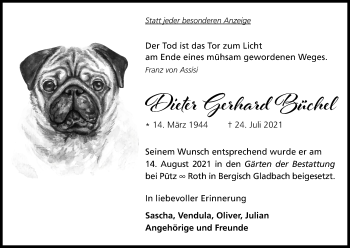 Anzeige von Dieter Gerhard Büchel von Kölner Stadt-Anzeiger / Kölnische Rundschau / Express