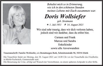 Anzeige von Doris Wollsiefer von  Wochenende 