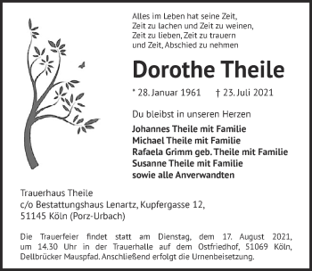Anzeige von Dorothe Theile von  Kölner Wochenspiegel 