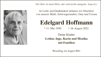 Anzeige von Edelgard Hoffmann von  Schlossbote/Werbekurier 