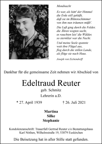 Anzeige von Edeltraud Reuter von  Blickpunkt Euskirchen 