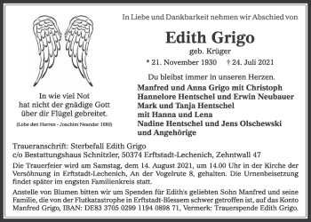 Anzeige von Edith Grigo von  Werbepost 