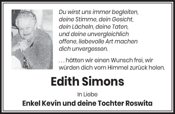 Anzeige von Edith Simons von  Wochenende 