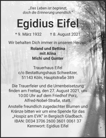 Anzeige von Egidius Eifel von  Kölner Wochenspiegel 