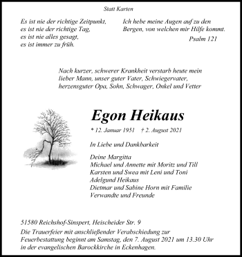 Anzeige von Egon Heikaus von Kölner Stadt-Anzeiger / Kölnische Rundschau / Express