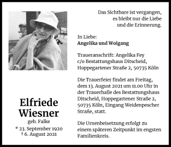 Anzeige von Elfriede Wiesner von Kölner Stadt-Anzeiger / Kölnische Rundschau / Express