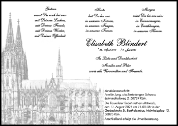 Anzeige von Elisabeth Blindert von Kölner Stadt-Anzeiger / Kölnische Rundschau / Express