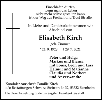 Anzeige von Elisabeth Kirch von  Schaufenster/Blickpunkt 