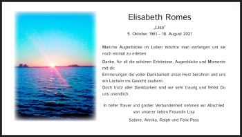 Anzeige von Elisabeth Romes von Kölner Stadt-Anzeiger / Kölnische Rundschau / Express