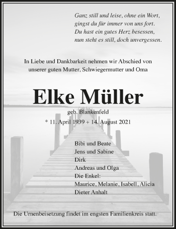 Anzeige von Elke Müller von  Bergisches Handelsblatt 