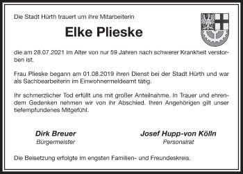 Anzeige von Elke Plieske von  Wochenende 
