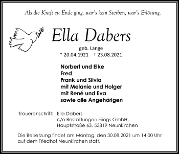 Anzeige von Ella Dabers von Kölner Stadt-Anzeiger / Kölnische Rundschau / Express