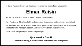 Anzeige von Elmar Raisin von Kölner Stadt-Anzeiger / Kölnische Rundschau / Express