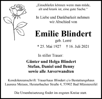 Anzeige von Emilie Blindert von  Blickpunkt Euskirchen 