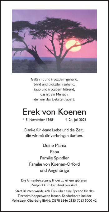 Anzeige von Erek von Koenen von Kölner Stadt-Anzeiger / Kölnische Rundschau / Express