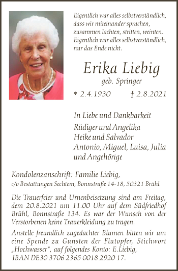 Anzeige von Erika Liebig von  Schlossbote/Werbekurier 