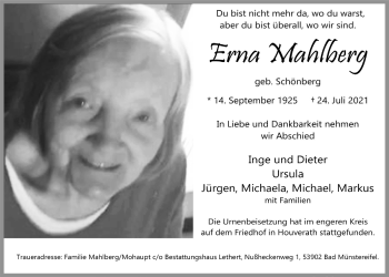 Anzeige von Erna Mahlberg von  Blickpunkt Euskirchen 