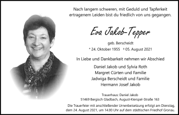 Anzeige von Eva Jakob-Tepper von  Bergisches Handelsblatt 
