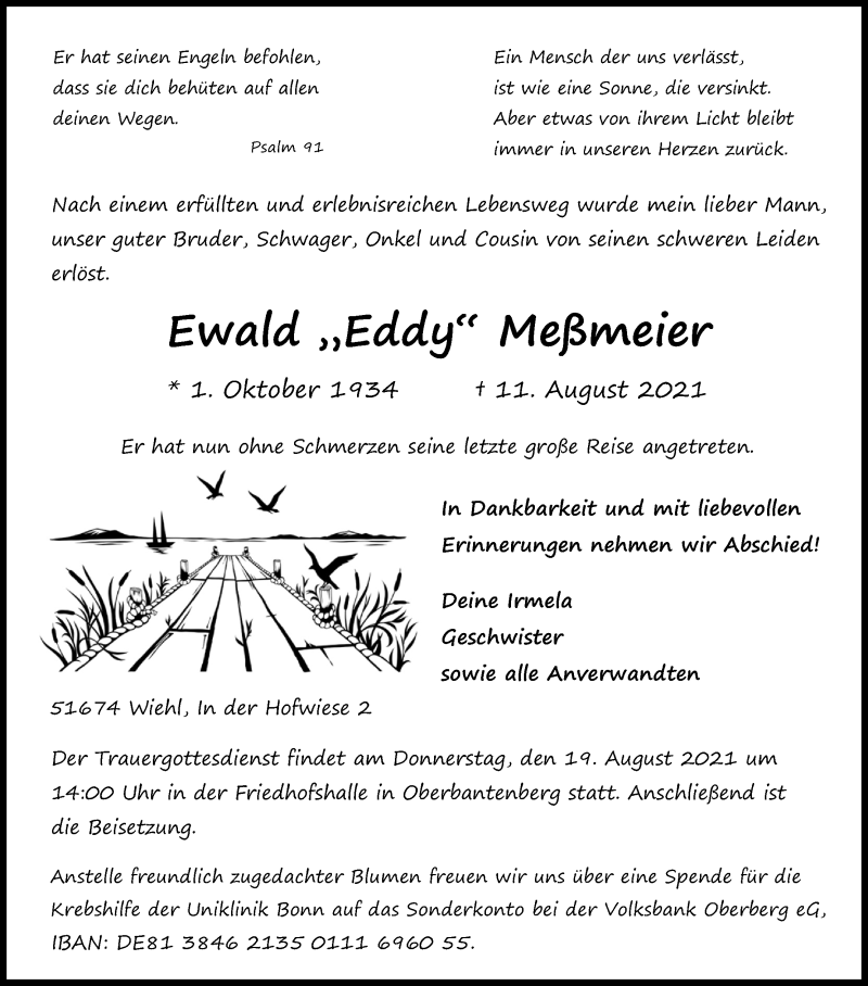  Traueranzeige für Ewald Meßmeier vom 14.08.2021 aus Kölner Stadt-Anzeiger / Kölnische Rundschau / Express
